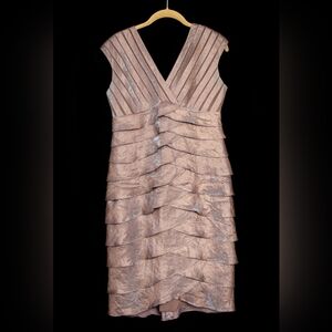 Adrianna Papell Metallic Blush Tiered Cocktail Dress 8